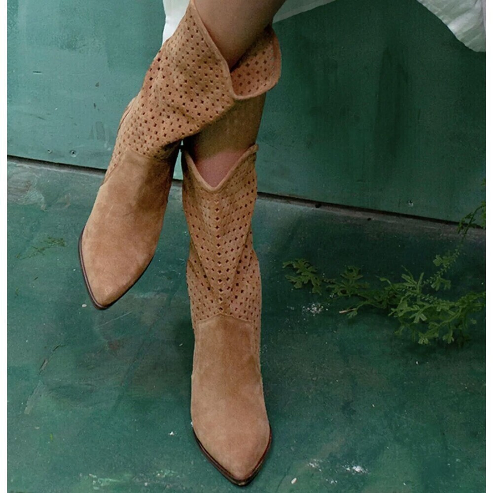 Seychelles Boots Womens Size 6 Brown Suede Perforated Western Ankle Block Heel